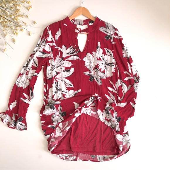 JODIFL Red Floral Long Sleeve Dress Size Large - Picture 3 of 6